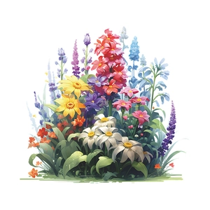 Detailed view of colorful hand-painted floral wall decals with vibrant garden flowers