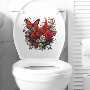 Romantic rose and butterfly self-adhesive waterproof wall decal for bathroom toilet lid decor