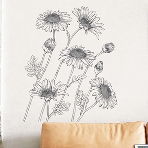 Minimalist hand-drawn daisy wall stickers for elegant bedroom and home wall decor
