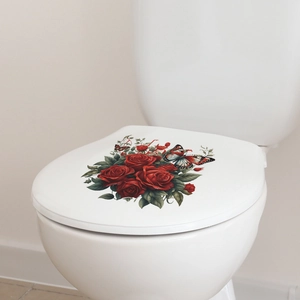 Romantic red rose and butterfly wall stickers for toilet seat cover home decor