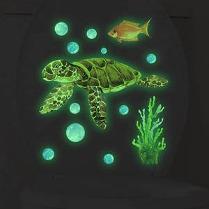 Stickers muraux tortue marine et algues luminescents avec effet brillant dans le noir