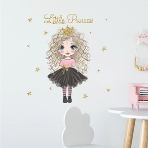 Cartoon Little Princess wall sticker with golden stars for girls bedroom wall decor