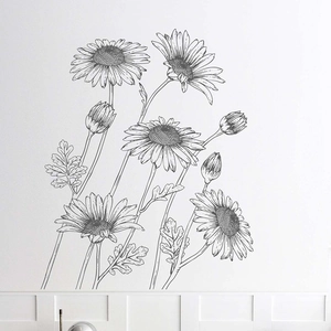 Modern black sketch daisy flower wall decal for minimalist home interior decoration