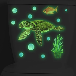 Sticker de Toilette Tortue de Mer Luminescent Vie Marine Imperméable PVC Décalcomanie de Salle de Bain Décoration Murale Autocollant