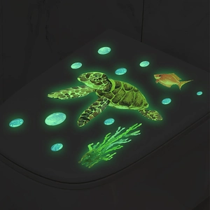 Stickers muraux océan lumineux avec tortue de mer verte et algues brillantes