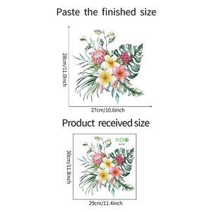 Tableau des dimensions des stickers muraux tropicaux avec motifs monstera et protea