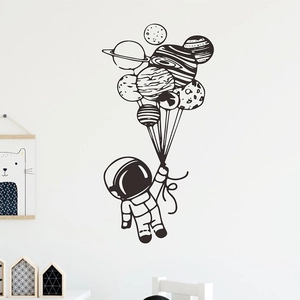 Minimalist astronaut and planet balloon wall sticker for kids bedroom creative decor