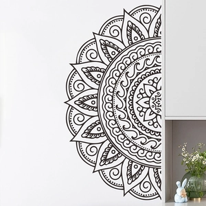 Symmetric black mandala wall sticker for minimalist bedroom and living room decor