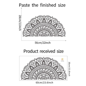 Detailed dimensions of the black mandala wall decal showing received and finished sizes