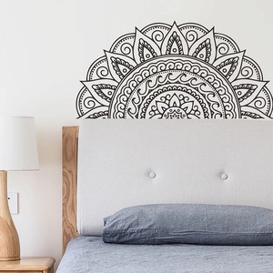Half mandala wall sticker in black bohemian style for bedroom headboard decoration