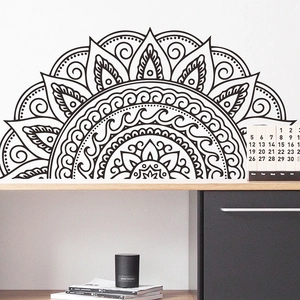Self-adhesive black mandala wall sticker with intricate geometric patterns for home decor