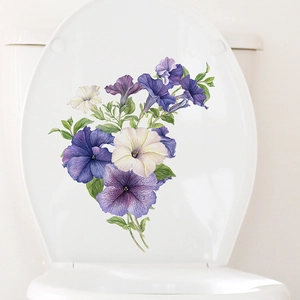 Tropical morning glory flowers and butterfly self-adhesive toilet lid wall sticker