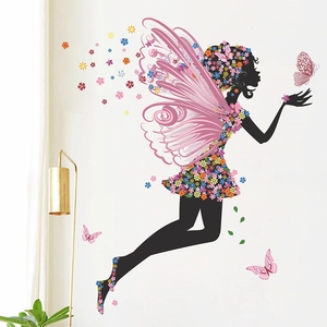 Fairy wall sticker with floral butterfly wings for kids bedroom home decoration