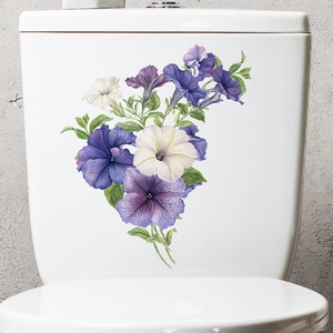 Petunia Flower Butterfly Toilet Sticker Waterproof PVC Wall Decal For Bathroom Home Decor Self Adhesive Floral Sticker