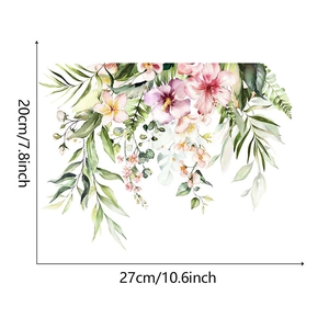 Detailed dimensions showing 20x27cm tropical floral wall sticker with hibiscus and palm leaves