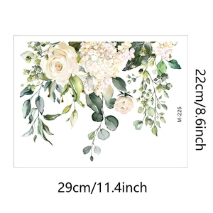 Detailed view of watercolor flower wall decals with dimensions 29x22cm showing roses and leaves
