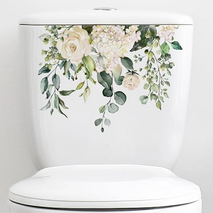 Tropical green plant and flower self-adhesive toilet sticker for bathroom home wall decor