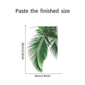 Detail showing tropical palm leaf wall sticker dimensions 30cm height and 20cm width