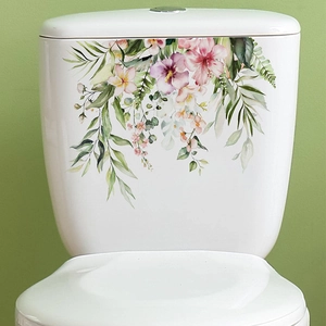 Tropical floral watercolor wall sticker for bathroom toilet tank home decoration