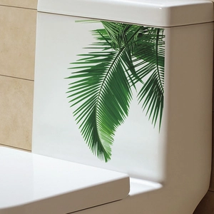Tropical green palm leaf toilet stickers made of waterproof PVC for bathroom home decor