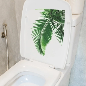 Self-adhesive tropical green palm leaf stickers for bathroom toilet lid decoration