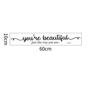 Detail view of 60x10cm You Are Beautiful wall sticker with cursive script typography