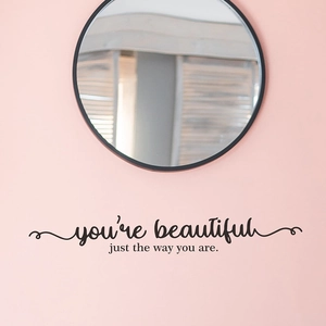 Minimalist 'You are beautiful' wall decal with elegant black script for home bedroom decor
