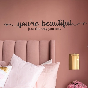 You're beautiful wall decal sticker for bedroom decor on a soft pink wall background