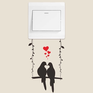 Creative wall sticker with black birds and red hearts design for home switch decoration