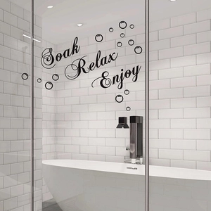Soak Relax Enjoy Sticker Mural Salle de Bain PVC Imperméable Amovible Décalcomanie avec Bulles Mural Autocollant pour Décoration Maison