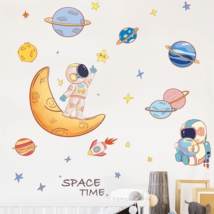 Wandtattoo Weltraum mit Astronauten und Planeten für Kinderzimmer Wanddekoration