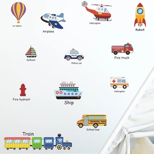 Cartoon transportation wall stickers for kids room featuring planes ships and cars