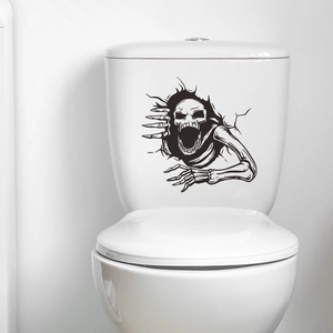 Halloween 3D Skeleton Toilet Sticker Scary Skull Breaking Through Wall PVC Waterproof Removable Decal For Bathroom Home Decor