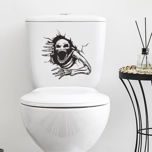 Halloween 3D skull wall sticker for bathroom toilet decoration with realistic hole effect