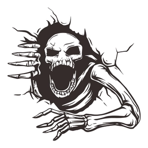 Halloween wall sticker featuring a skull emerging from a hole for bathroom decor