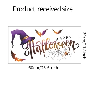 Detail view of Happy Halloween wall stickers showing witch hat and bat motifs in 60x30cm layout