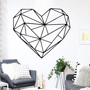 Minimalist geometric 3D heart wall sticker with black triangular lines for home decor