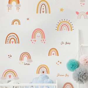 Stickers muraux arc-en-ciel bohème avec étoiles et cœurs pour chambre d'enfant déco