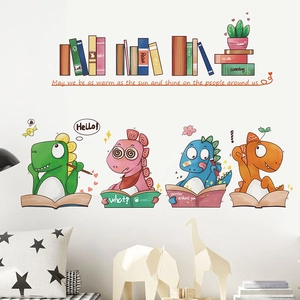 Bunte Cartoon-Lese-Dinosaurier Wandtattoos für Kinderzimmer und Kindergarten Deko