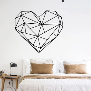Minimalist geometric 3D heart wall sticker decal in modern bedroom scene