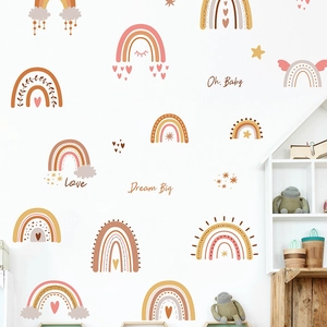 Stickers muraux arc-en-ciel Morandi pour chambre d'enfant avec cœurs et étoiles