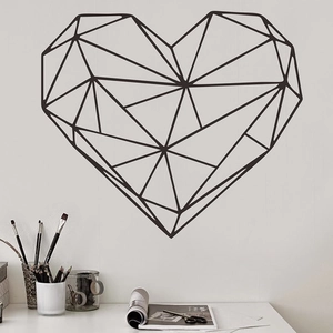 Minimalist geometric heart wall sticker with black 3D triangles for modern home decor
