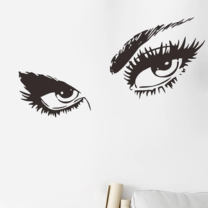 Self-adhesive black silhouette eye wall decal with eyelashes for bedroom home decor