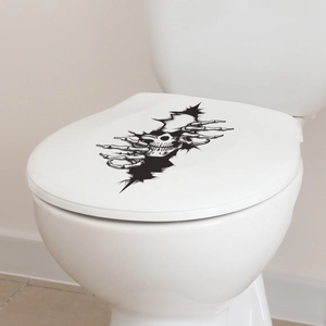 Adesivo 3D buco teschio scheletro per coperchio WC e decorazione Halloween casa
