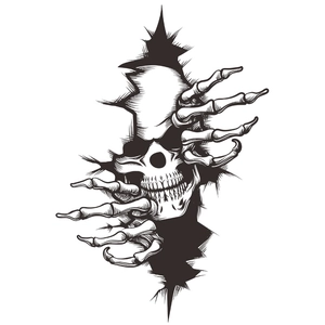 Adesivo Halloween con teschio e mani di scheletro con effetto 3D di strappo creativo