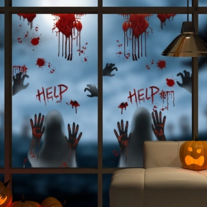 Halloween Spooky Bloody Handprint Wall Stickers Help Blood Splatter Window Decals For Bathroom Glass Party Horror Home Decor