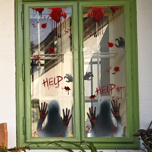 Halloween bloody handprints and HELP sign wall decals for spooky window decoration