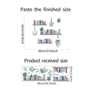Tableau détaillé des tailles pour stickers muraux de plantes et étagères avec dimensions