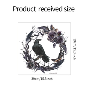 Sticker mural gothique avec corbeau noir et couronne de roses, guide de taille 39x39cm