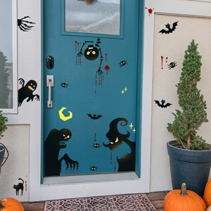 Halloween wall stickers set featuring ghost, bat, and skeleton for home window decoration